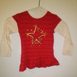 Toughskins girls red & white LS star top SZ 3T